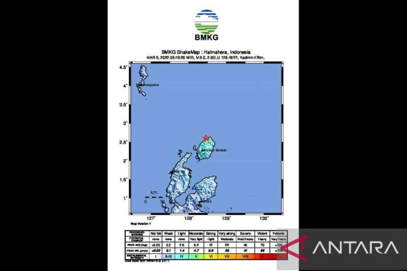 BNPB: Een aardbeving van 7.1 op de schaal van Richter veroorzaakte schade aan huizen in Morotai