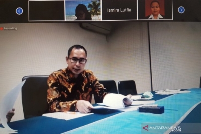 Directeur bescherming van Indonesiërs en Indonesische juridische bijstand bij het ministerie van Buitenlandse Zaken, Judha Nugraha, tijdens een virtuele persconferentie in Jakarta op woensdag (22 april 2020).
