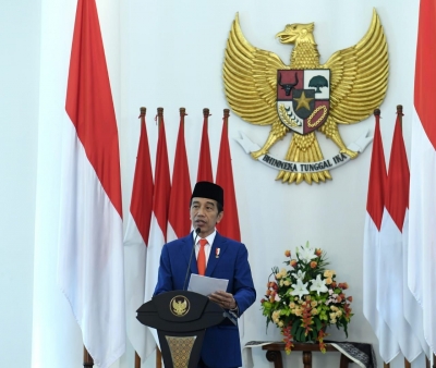 President Joko Widodo leidt de ceremonie van de verjaardag van Pancasila virtueel