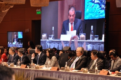 Le ministre du Commerce, Enggartiasto Lukita, lors de la réunion des ministres du commerce de la Coopération économique Asie-Pacifique (APEC). ou la réunion des ministres responsables du commerce de l&#039;APEC (M.R.T) au Chili cette année, qui marque le voyage de l&#039;APEC depuis 30 ans.