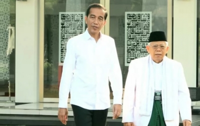 Presiden dan Wakil Presiden terpilih periode 2019-2024, Joko Widodo dan Ma&#039;ruf Amin, di komplek Istana Kepresidenan Jakarta.