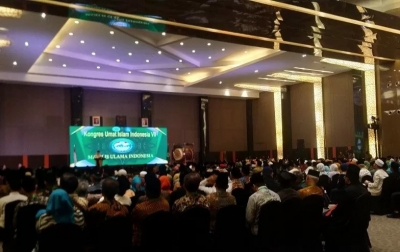 Wakil Presiden Republik Indonesia Ma&#039;ruf Amin saat membuka Kongres Umat Islam Indonesia (KUII) VII, di Pangkalpinang, Rabu (26/2/2020) malam. (Babel.antaranews.com/Aprionis)
