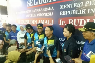 Menpora RI, Zainudin Amali memberi keterangan pers usai membuka 55th QubicaAMF Bowling World Cup 2019 di Palembang, Minggu (17/11) (ANTARA/Aziz Munajar/19)