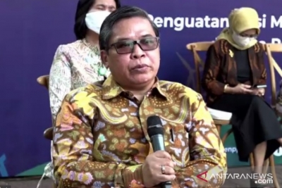 Viceminister van Milieu en Bosbouw Alue Dohong op een virtuele persconferentie over het klimaatfestival 2020 in Jakarta, woensdag (7/10/2020)