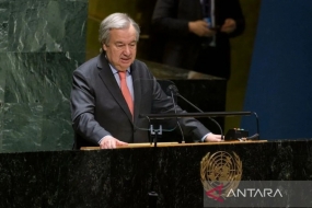 Photo d&#039;archive - Le secrétaire général de l&#039;ONU, Antonio Guterres, s&#039;adresse aux médias au siège de l&#039;ONU à New York (22/2/2022). (ANTARA/Xinhua/Xie E/aa.)