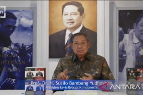 capture d&#039;écran du sixième président de la République d&#039;Indonésie Susilo Bambang Yudhoyono lors du lancement du livre « La tétralogie de la transformation d&#039;AHY » à Jakarta, jeudi (10/8/2023). ANTARA/Narda Margaretha Sinambala