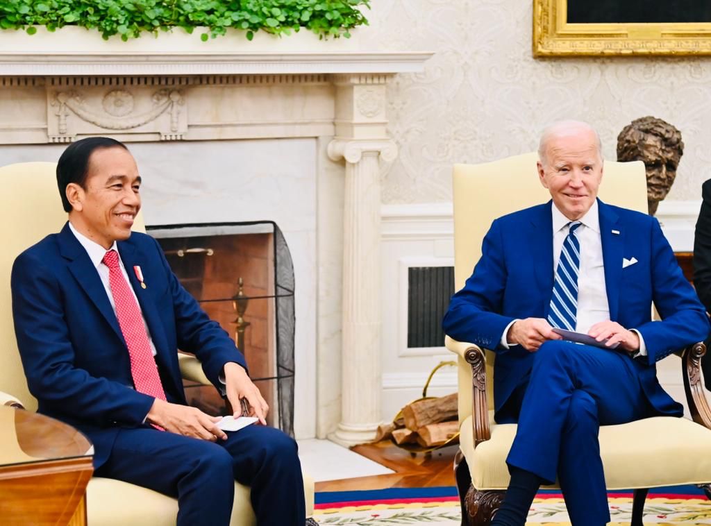 Presiden Joko Widodo saat bertemu Presiden Biden di Gedung Putih, Washington DC (Foto : BPMI Sekretariat Presiden)