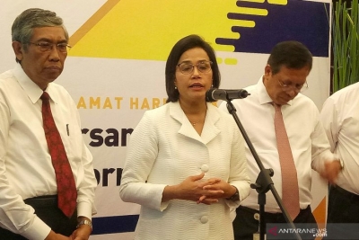 Menteri Keuangan Sri Mulyani ditemui di Kantor Pusat Direktorat Jenderal Pajak, Jakarta Pusat, Senin (15/7/2019).