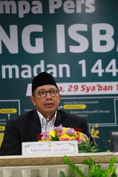 Menteri Agama RI Lukman Hakim Saifudin pada Jumpa Pers Sidang Isbat 1 Ramadhan 1440 Hijriah di Kemenag, Minggu, 5 Mei 2019