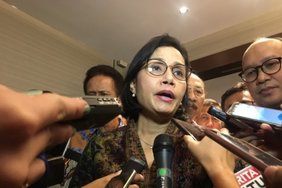 Menteri Keuangan Sri Mulyani Indarwati di Kantor Kadin, Jakarta, Jumat (2/8/2019). (ANTARA/AstridFaidlatulHabibah)