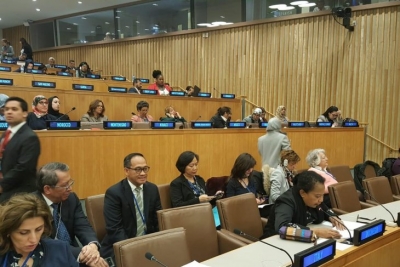 Menteri Pemberdayaan Perempuan dan Perlindungan Anak Yohana Susana Yembise dalam Sidang ke-63 Commision on the Status of Women (CSW-63) di Markas Besar Perserikatan Bangsa-Bangsa (PBB) di New York, Amerika Serikat, Kamis (14/3)