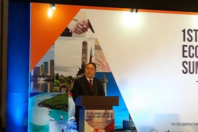 Ketua Philippine Business Club Indonesia Antonio Capati saat Philippine-Indonesia Economic and Investment Summit di Jakarta, Selasa (18/6/2019).