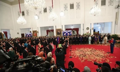 Presiden Joko Widodo mengambil sumpah jajaran menteri dalam rangkaian pelantikan Kabinet Indonesia Maju di Istana Merdeka, Jakarta, Rabu (23/10/2019). ANTARA 