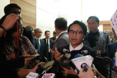 Menteri Luar Negeri (Menlu) Retno Marsudi di Kompleks Parlemen, Senayan, Jakarta,