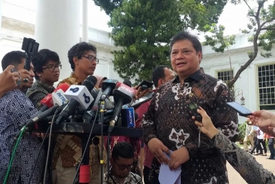 Menko Perekonomian Airlangga Hartarto di Istana Kepresidenan, Jakarta, Selasa (3/3). (Indra Arief)