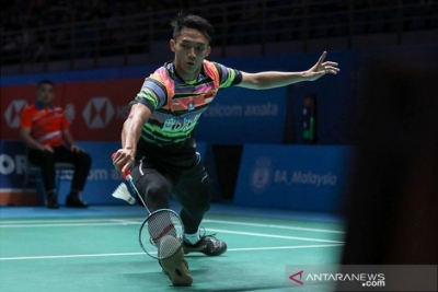 Pebulutangkis tunggal putra Indonesia Jonatan Christie saat bertanding di turnamen Malayasia Open 2019 beberapa waktu lalu. ANTARA/Humas PBSI/aa