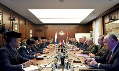 Menteri Pertahanan RI Prabowo Subianto saat bertemu dengan Menhan Rusia Sergei Shoigu, di Moskow, Rusia, Selasa (28/1/2020). ANTARA