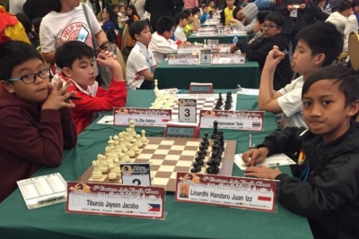 Pecatur Indonesia Linardhi Handaru unjuk kemampuan di4th Eastern Asian Youth Chess Championsip 2019 Bangkok, Thailand. ANTARA/PB Percasi