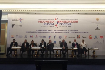 Delegasi Indonesia menjadi pembicara pada Forum Bisnis Indonesia-Rusia di Moskow, Kamis.