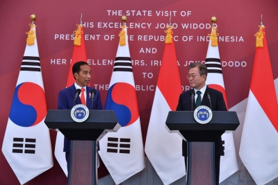 印尼总统佐戈·维多多与韩国总统文在寅举行友情谈话
